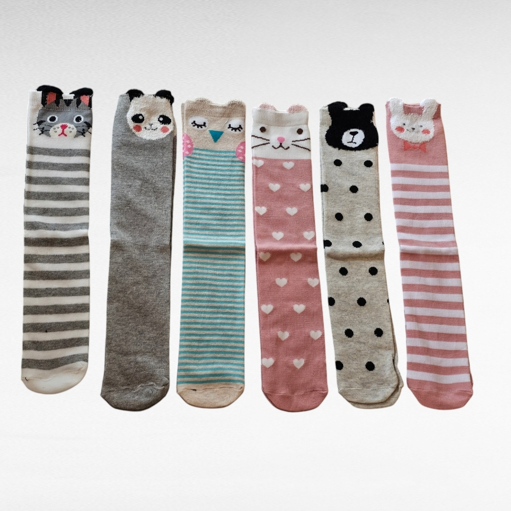 6 Pack Girls Knee High Socks